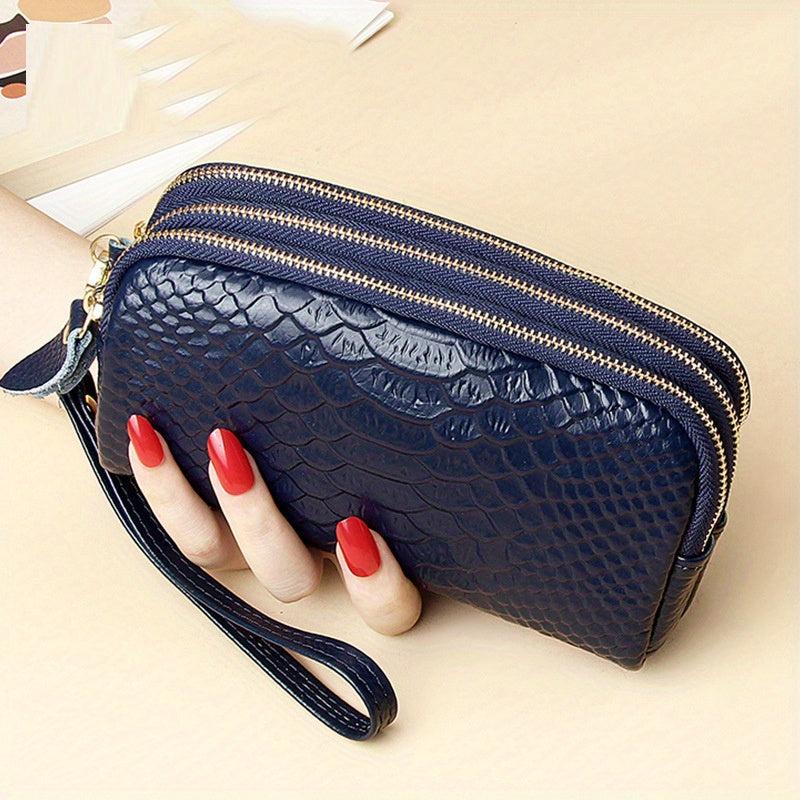 Vintage Crocodile Embossed Long Wallet Zipper Clutch Purse