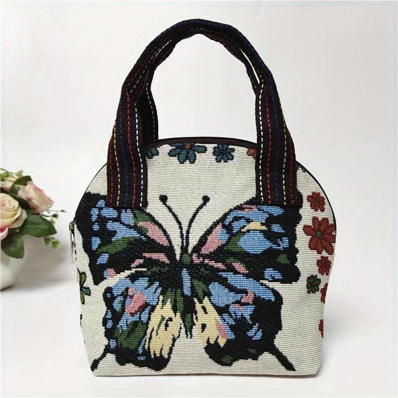 Butterfly Embroidery Top Handle Bag Small Phone Storage Purse Women's