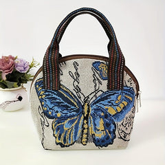 Butterfly Embroidery Top Handle Bag Small Phone Storage Purse Women's