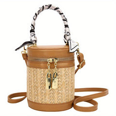 Textured Cylinder Crossbody Bucket Handbag