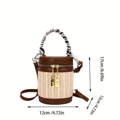 Textured Cylinder Crossbody Bucket Handbag