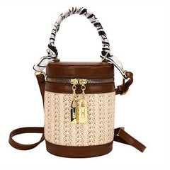 Textured Cylinder Crossbody Bucket Handbag