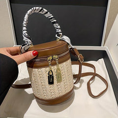 Textured Cylinder Crossbody Bucket Handbag