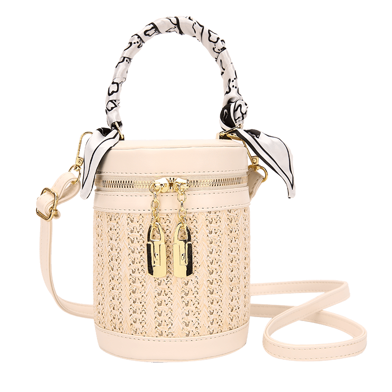 Textured Cylinder Crossbody Bucket Handbag