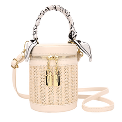 Textured Cylinder Crossbody Bucket Handbag