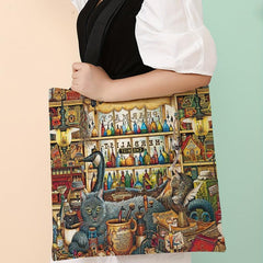 Magic Cat Print Tote Bag Large Travel Beach Shoulder Bag