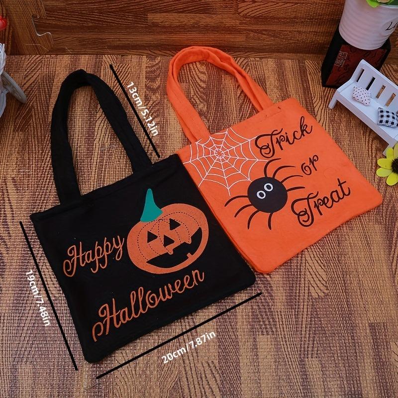 Halloween Colorblock Tote Bag Pumpkin Handbag Halloween Candy Gift Bag