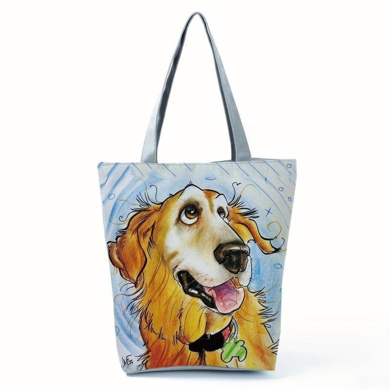 Dog Painting Print Tote Bag Lightweight Travel Shoulder Bag Reusable
