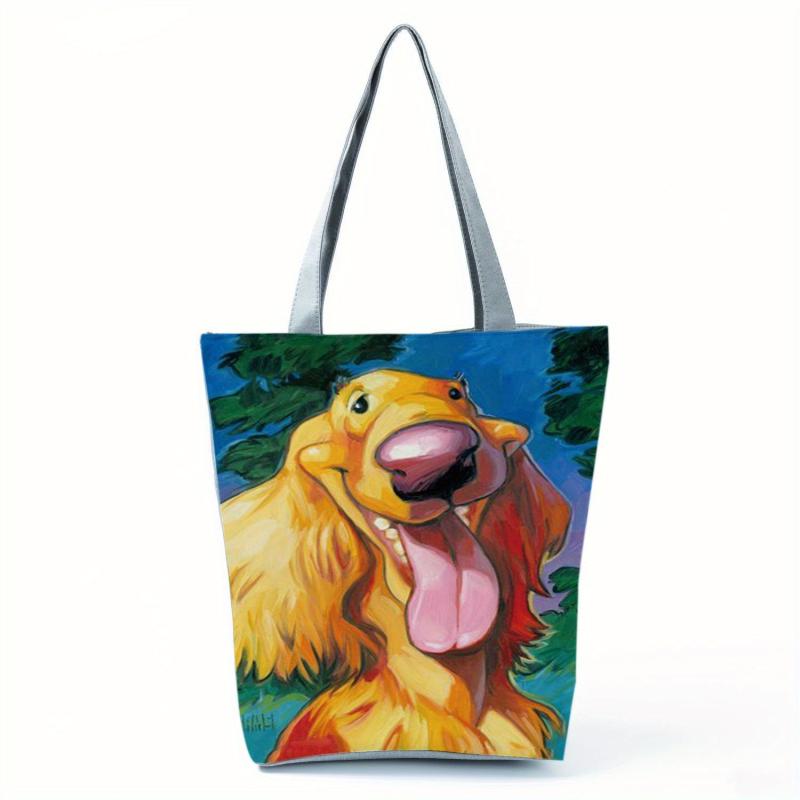 Dog Painting Print Tote Bag Lightweight Travel Shoulder Bag Reusable