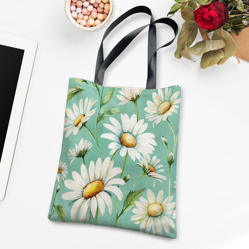 Daisy Pattern Canvas Shoulder Bag Versatile Shopper Storage Bag