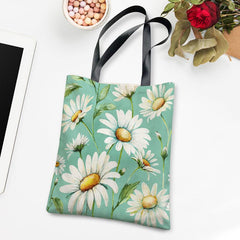 Daisy Pattern Canvas Shoulder Bag Versatile Shopper Storage Bag