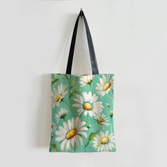 Daisy Pattern Canvas Shoulder Bag Versatile Shopper Storage Bag