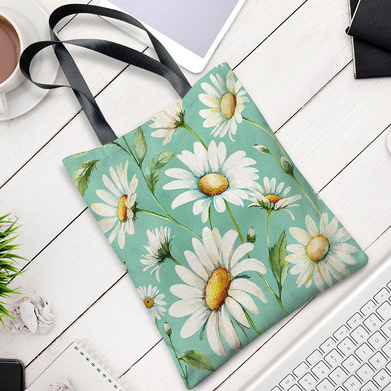 Daisy Pattern Canvas Shoulder Bag Versatile Shopper Storage Bag