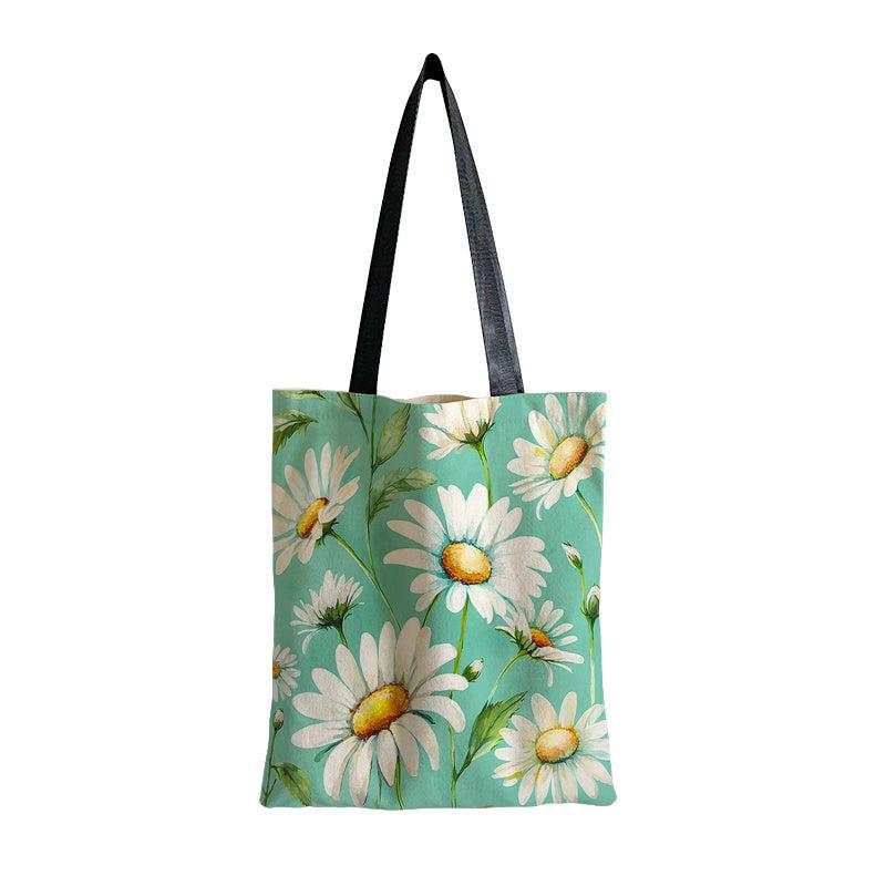 Daisy Pattern Canvas Shoulder Bag Versatile Shopper Storage Bag