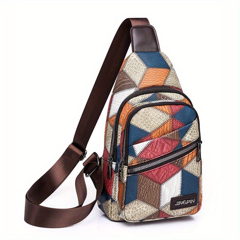 Colorblock Stitching Sling Bag Crocodile Embossed Chest Purse