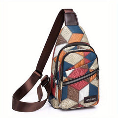 Colorblock Stitching Sling Bag Crocodile Embossed Chest Purse