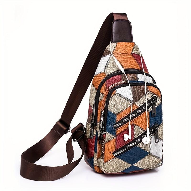 Colorblock Stitching Sling Bag Crocodile Embossed Chest Purse