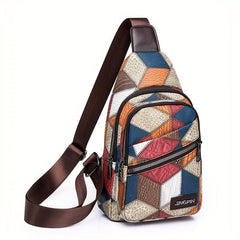 Colorblock Stitching Sling Bag Crocodile Embossed Chest Purse
