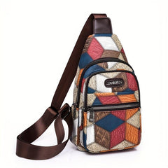 Colorblock Stitching Sling Bag Crocodile Embossed Chest Purse