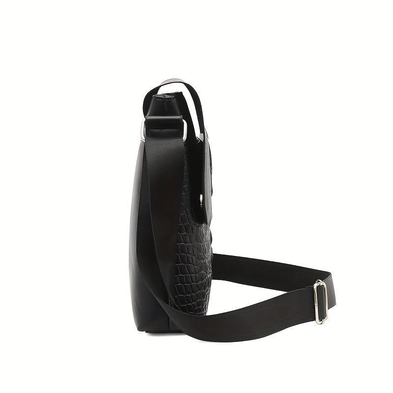 Men's Croc Embossed Shoulder Bag Retro PU Leather Crossbody