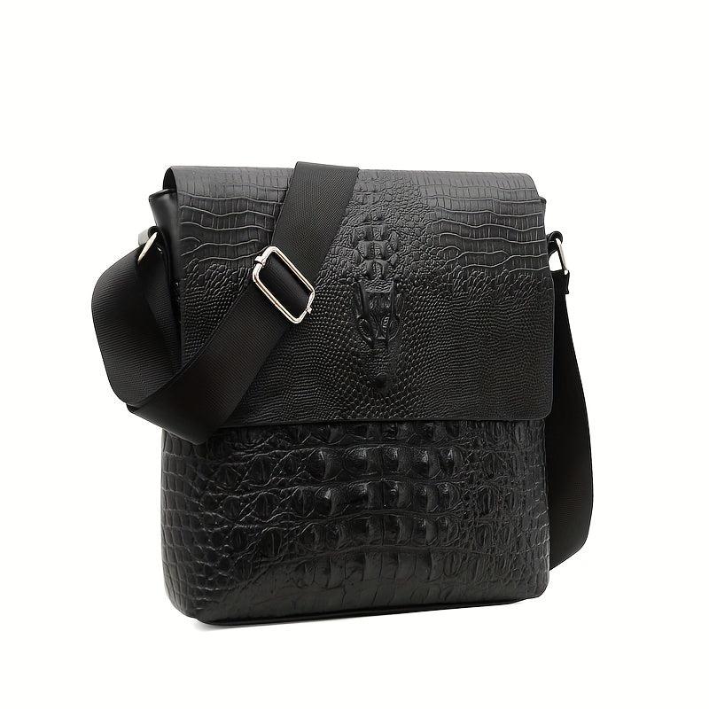 Men's Croc Embossed Shoulder Bag Retro PU Leather Crossbody