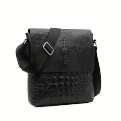 Men's Croc Embossed Shoulder Bag Retro PU Leather Crossbody