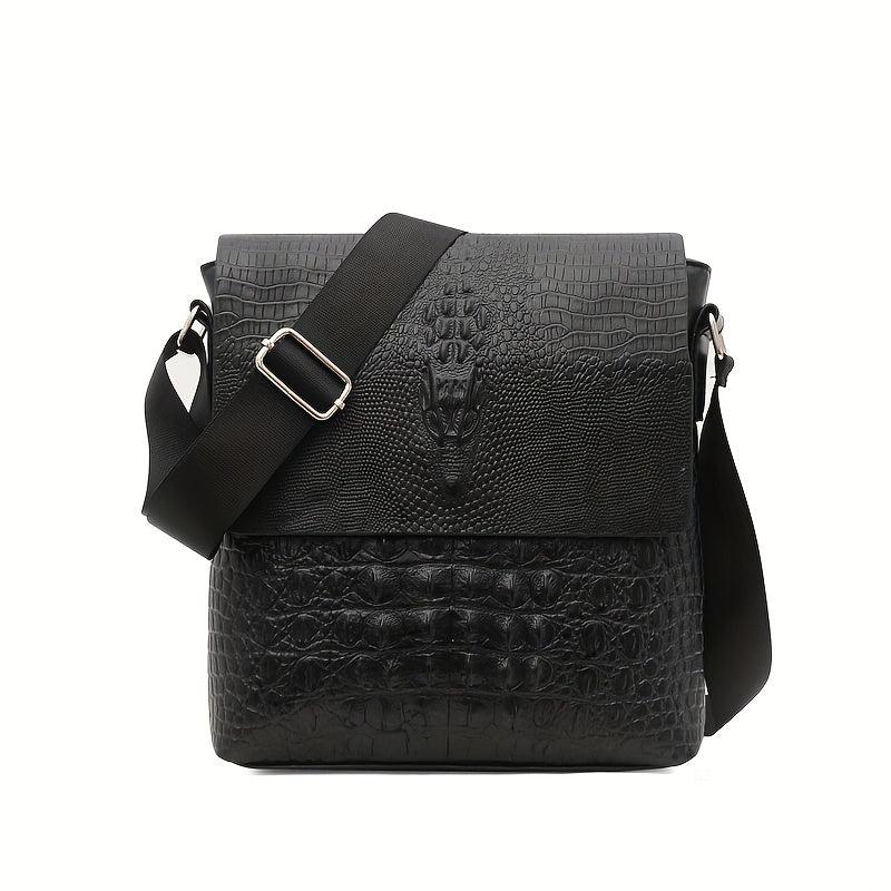 Men's Croc Embossed Shoulder Bag Retro PU Leather Crossbody