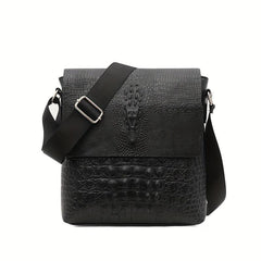 Men's Croc Embossed Shoulder Bag Retro PU Leather Crossbody