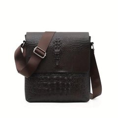 Men's Croc Embossed Shoulder Bag Retro PU Leather Crossbody