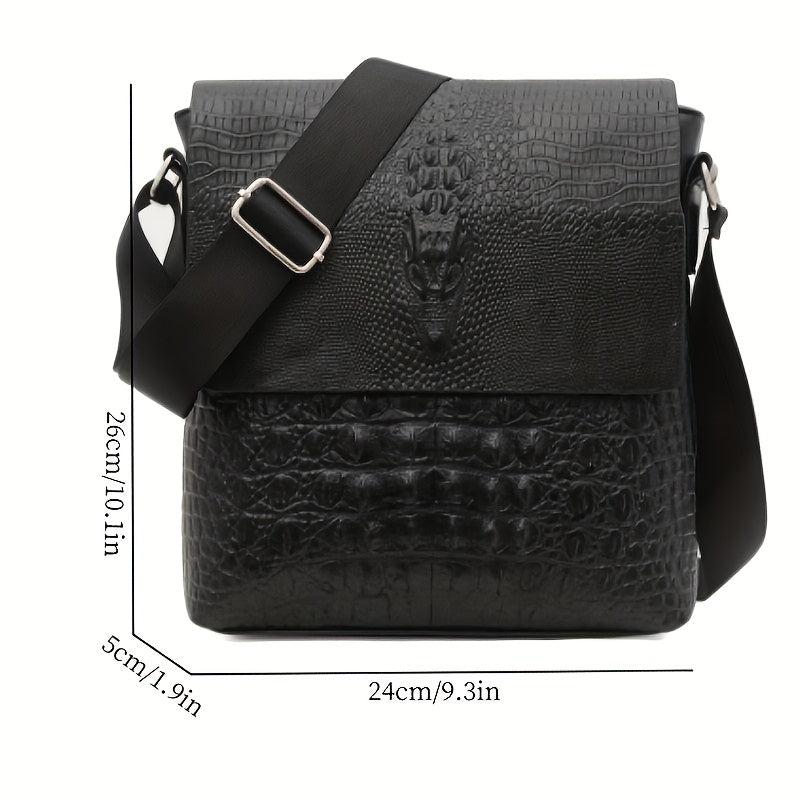 Men's Croc Embossed Shoulder Bag Retro PU Leather Crossbody