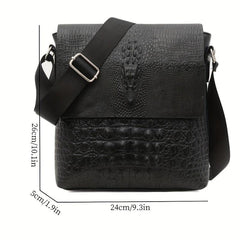 Men's Croc Embossed Shoulder Bag Retro PU Leather Crossbody