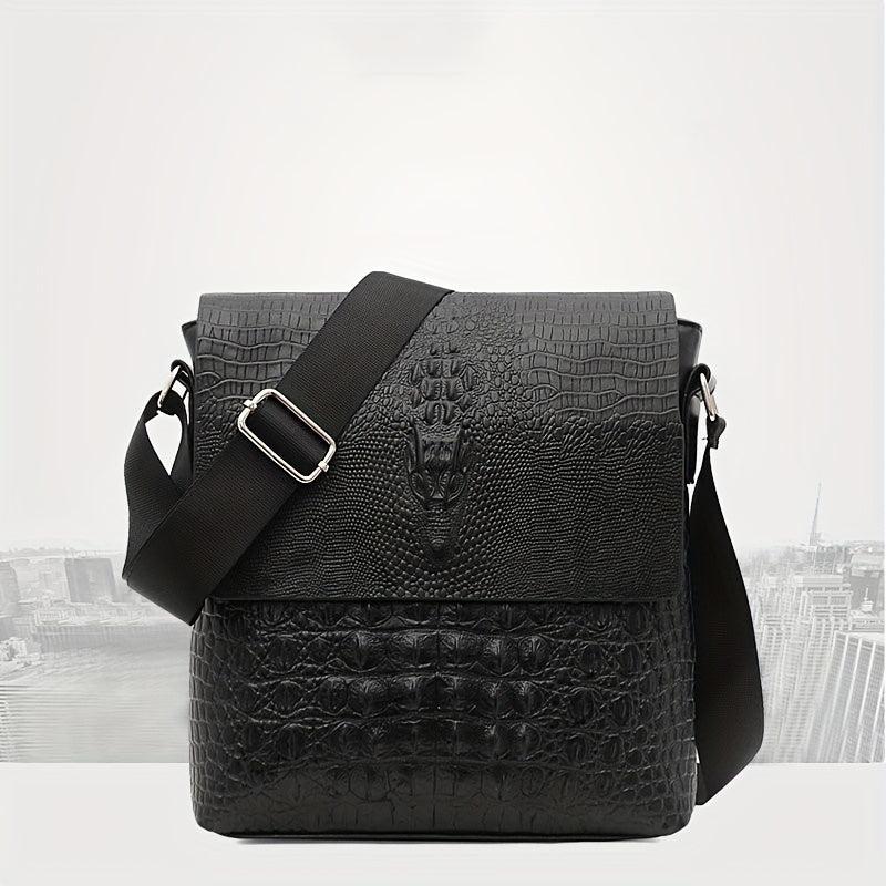 Men's Croc Embossed Shoulder Bag Retro PU Leather Crossbody