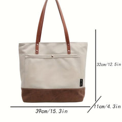 Solid Canvas Handbag Tote Bag Large Capacity Zippered Shoulder Bag