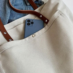 Solid Canvas Handbag Tote Bag Large Capacity Zippered Shoulder Bag