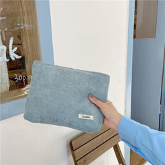 Corduroy Clutch Bag Striped Travel Storage Cosmetic Purse