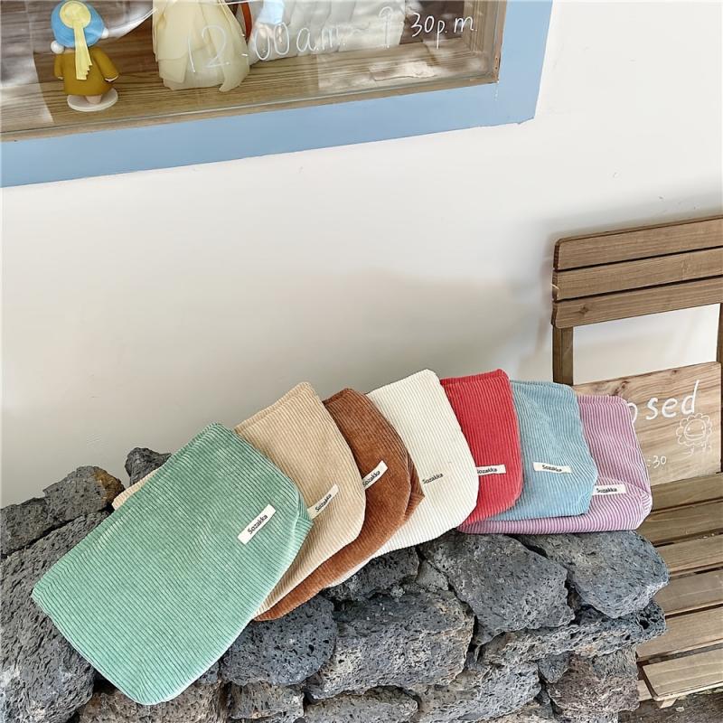 Corduroy Clutch Bag Striped Travel Storage Cosmetic Purse