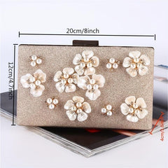 Glittery Pearl Flower Clutch Purse for Wedding Party