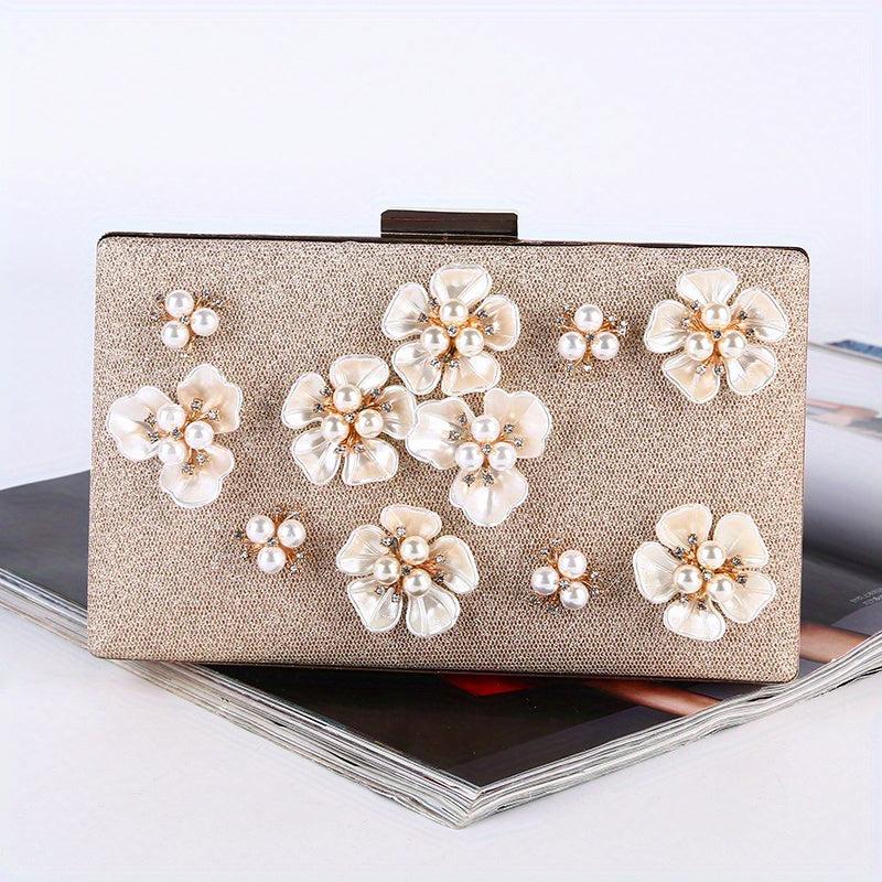 Glittery Pearl Flower Clutch Purse for Wedding Party