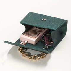 Glitter Square Satchel Bag Flap Handbag With Chain Strap