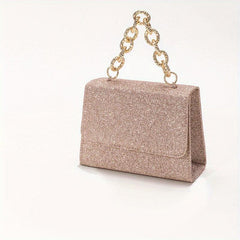 Glitter Square Satchel Bag Flap Handbag With Chain Strap