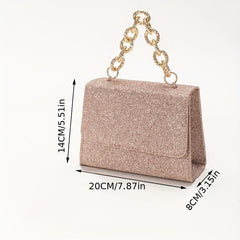 Glitter Square Satchel Bag Flap Handbag With Chain Strap