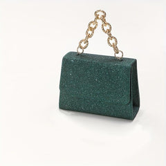 Glitter Square Satchel Bag Flap Handbag With Chain Strap