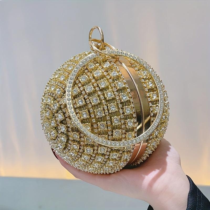 Rhinestone Round Evening Bag Glitter Top Ring Clutch Purse