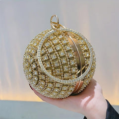 Rhinestone Round Evening Bag Glitter Top Ring Clutch Purse