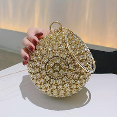 Rhinestone Round Evening Bag Glitter Top Ring Clutch Purse