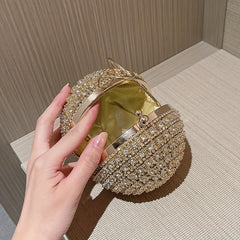 Rhinestone Round Evening Bag Glitter Top Ring Clutch Purse