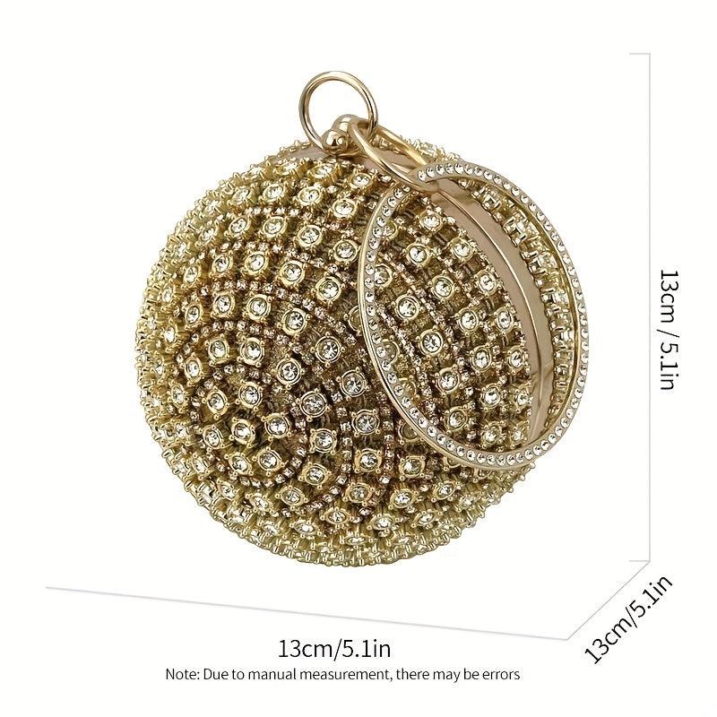 Rhinestone Round Evening Bag Glitter Top Ring Clutch Purse