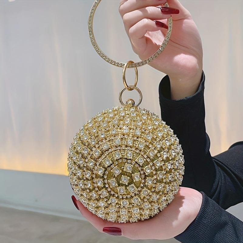 Rhinestone Round Evening Bag Glitter Top Ring Clutch Purse
