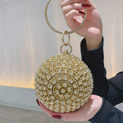 Rhinestone Round Evening Bag Glitter Top Ring Clutch Purse