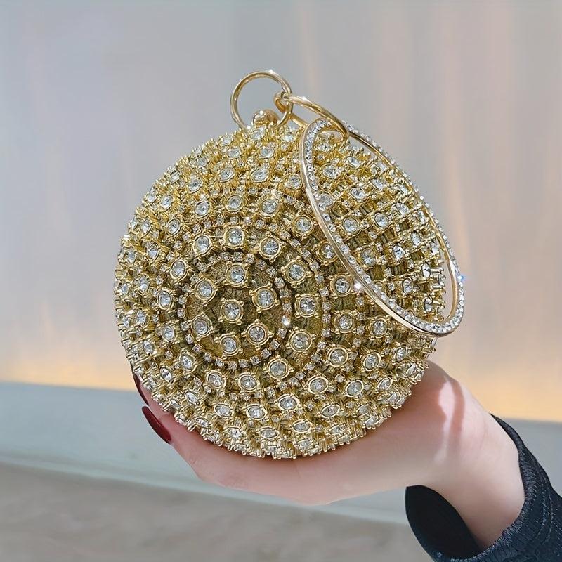 Rhinestone Round Evening Bag Glitter Top Ring Clutch Purse